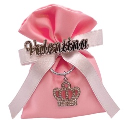 Bomboniera compleanno portachiavi corona sacco rosa nome